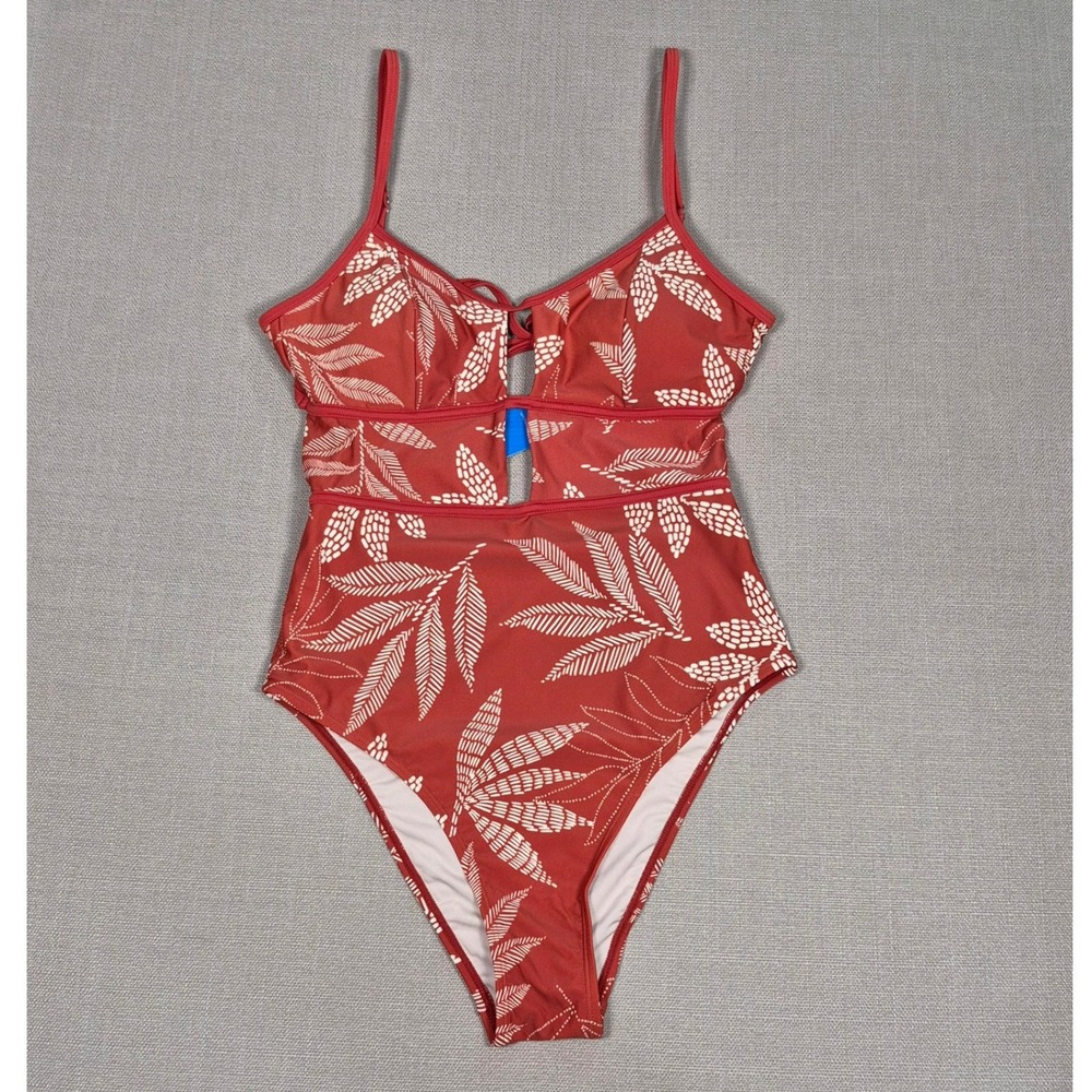 Cupshe Womens Rust Orange Tropical Leaf Cutout One Piece Swimsuit Size M New